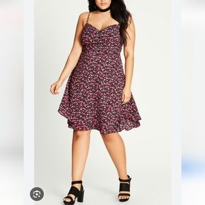 NWT City Chic Pink Black Floral Sleeveless Babydoll Dress Plus Size 22